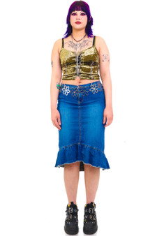 Vintage Y2K Ruffle Denim Midi Skirt