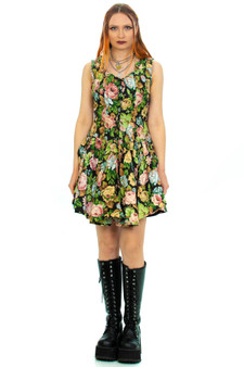 Vintage 80's Lace Up Floral Mini Dress