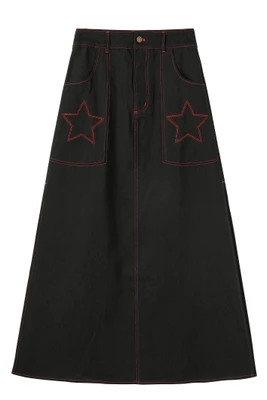 Rave Black Denim Maxi Skirt