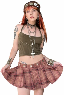 Peekaboo Plaid Grommet Mini Skirt