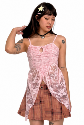 Peekaboo Plaid Grommet Mini Skirt