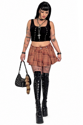 Peekaboo Plaid Grommet Mini Skirt