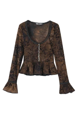 Doll Face Velvet Flocked Babydoll Top