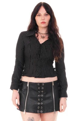 Libby Pinstripe Corset-Lace Shirt
