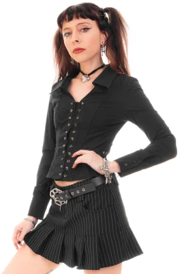 Libby Black Corset-Lace Shirt
