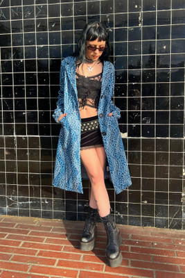Mazzy Blue Cheetah Longline Jacket