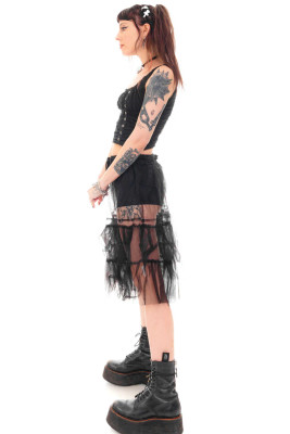 Louisa May Sheer Black Ruffle Skirt