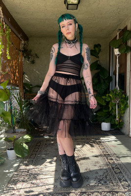 Louisa May Sheer Black Ruffle Skirt