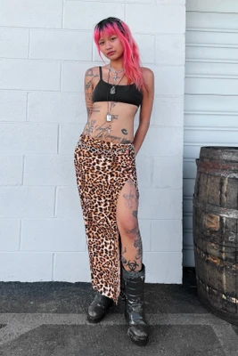 Siren Leopard Print High Slit Skirt