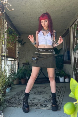 Max Olive Utility Mini Skirt