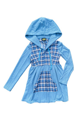 Angela Blue Plaid Hoodie Mini Dress