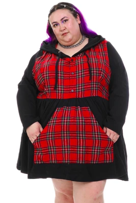 Angela Black & Red Plaid Hoodie Mini Dress