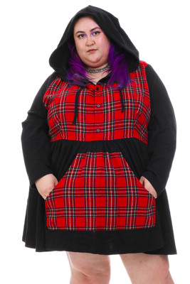 Angela Black & Red Plaid Hoodie Mini Dress