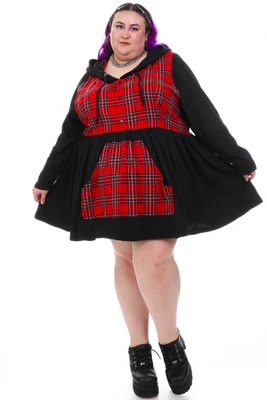 Angela Black & Red Plaid Hoodie Mini Dress