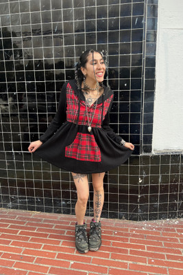 Angela Black & Red Plaid Hoodie Mini Dress