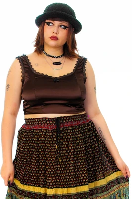 TUNNEL VISION SECONDHAND - Bunny Brown Lingerie Crop Top, Size Small