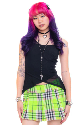 Priscilla Slime Green Plaid Low-Rise Mini Skirt