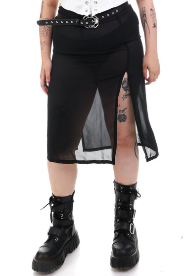 Vintage 90's Sheer Black Slit Skirt