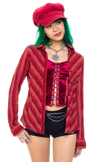 Vintage Y2K Red Striped Blouse