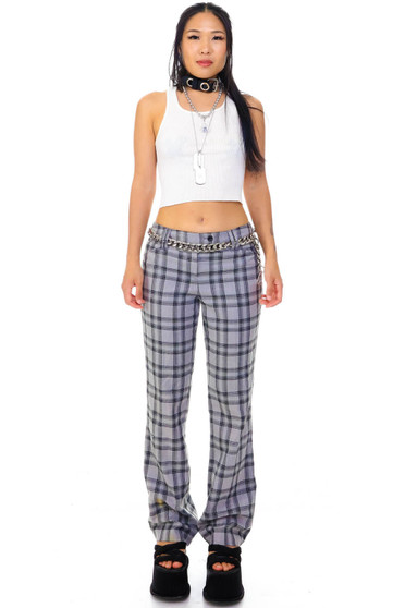 Vintage Y2K Glitzy Grey Plaid Flares