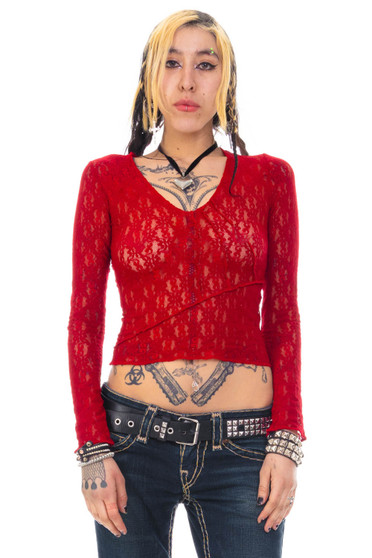 Vintage Y2K Red Lace Long-Sleeve