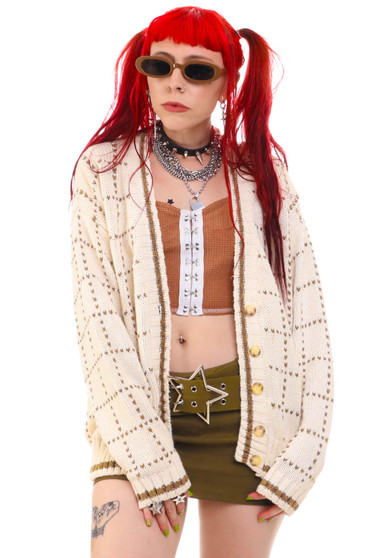 Vintage 90's Grid Knit Cardigan Sweater