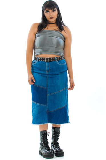 Vintage Y2K Denim Mix Midi Skirt