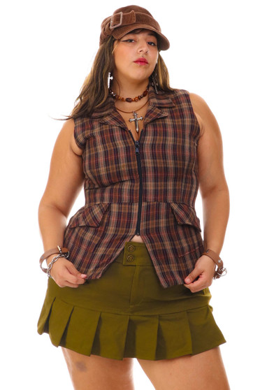 Vintage 90's Plaid Sleeveless Zip Top