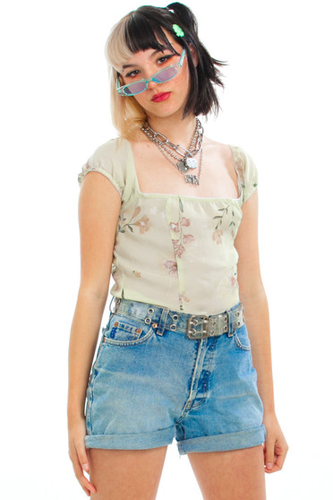 Vintage 90's Sage Blossom Woven Top