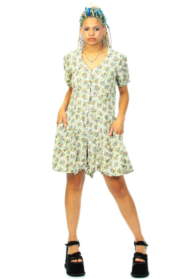 Vintage 90's Button Up Floral Mini Romper