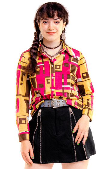 Vintage 70's Cute Geometric Collar Button Up