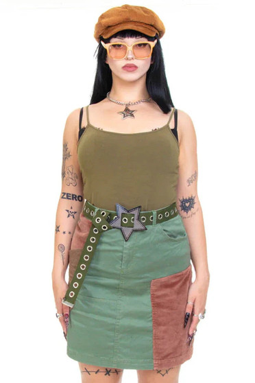 Vintage Y2K Green Patchwork Cord Skirt