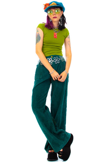 Vintage 70's Teal Corduroy Wide-Leg Pants