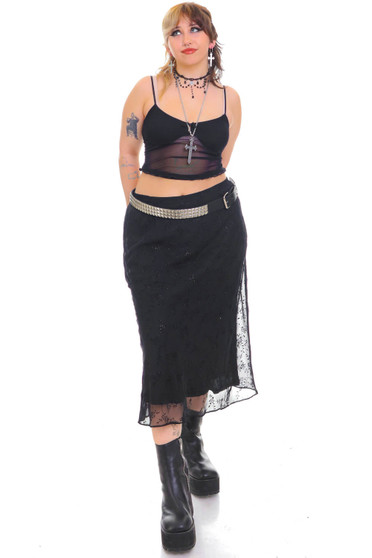 Vintage 90's Glitter Rose Black Midi Skirt
