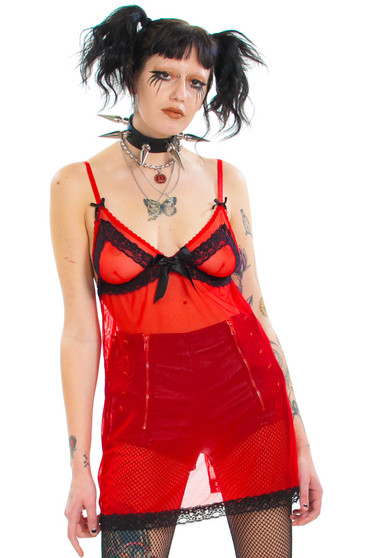 Vintage Y2K Cherry Red Lingerie Top