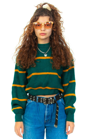 Vintage 70's Yellow Striped Crop Sweater