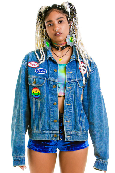 1990s Vintage Renewed Patched Denim Jacket