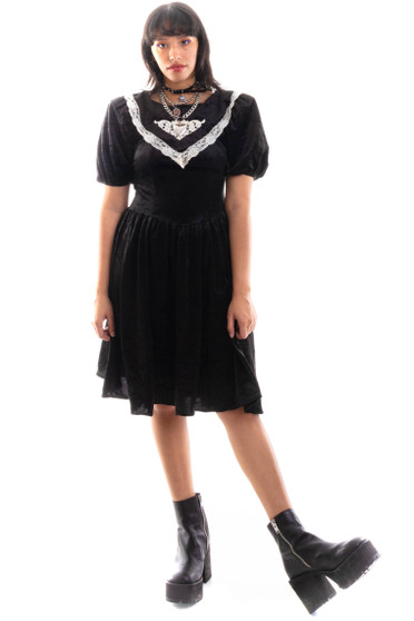 Vintage 80's Gothic Black Velvet Dress