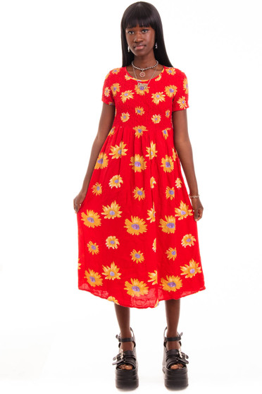 Vintage 90's Impressions Red Sunflower Dress