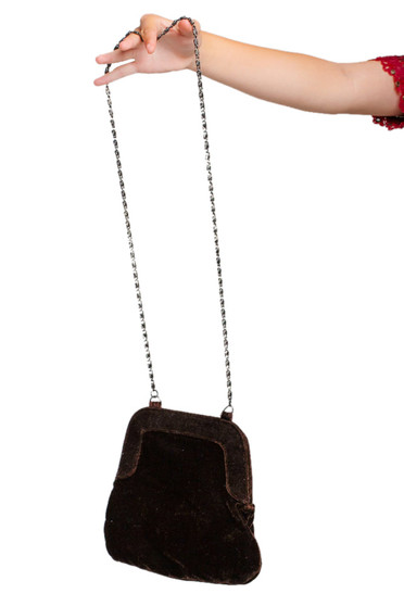 Vintage 90's Brown Velvet Chain-Strap Purse