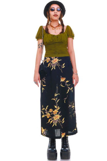 Vintage 90's Black Floral Midi Skirt