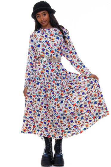 Vintage 90's Long Sleeve Floral Maxi Dress