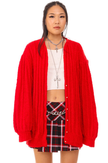 Vintage 90's Red Knit Chunky Cardigan Sweater