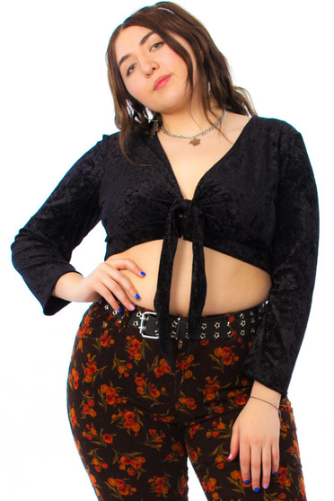 Vintage 90's Black Velvet Tie-Front Top