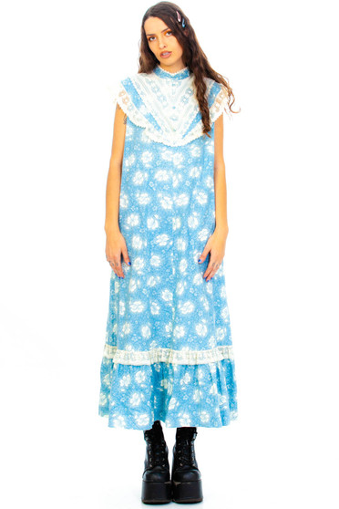 Vintage 70's Lace Lined Prairie Dress