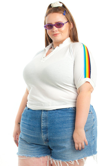 Vintage 70's Rainbow Stripe Polo Top