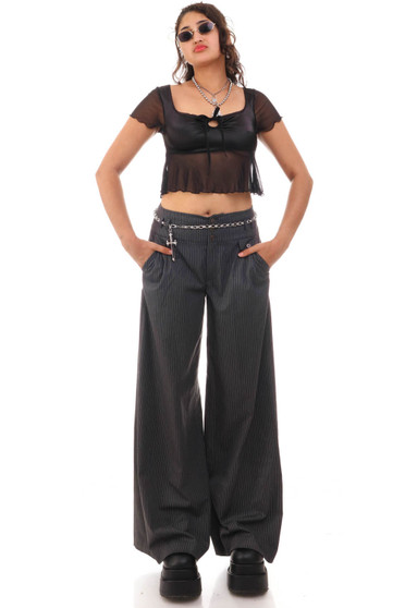 Vintage Y2K Grey Pinstripe Academia Flares