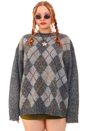 Vintage Y2K Grey Argyle Sweater