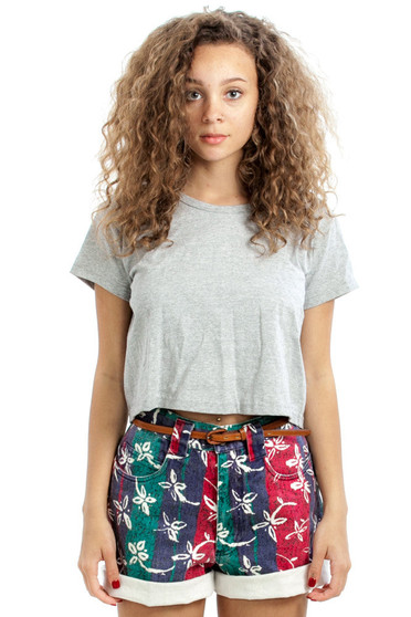 Vintage 90's Striped Flora Denim Shorts