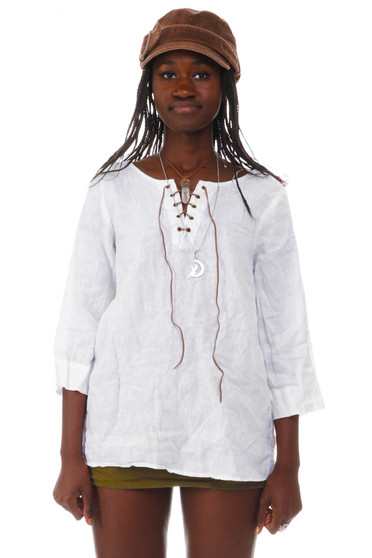 Vintage Y2K Romantic Linen Lace Up Top